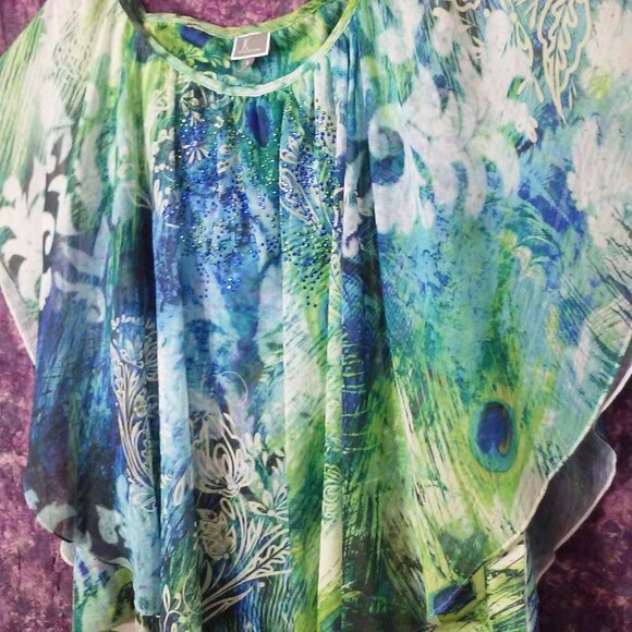 Lot (2) Blouses Tops JM Collection Lady-OX/XL Flowy Layers Sequins Bold Animal - Picture 10 of 14